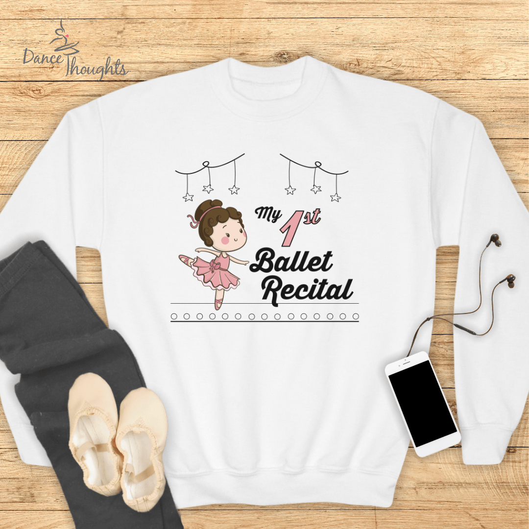 KIDS My First Ballet Recital (light skin/brown hair) Sweatshirt-Kids clothes-Dance Thoughts