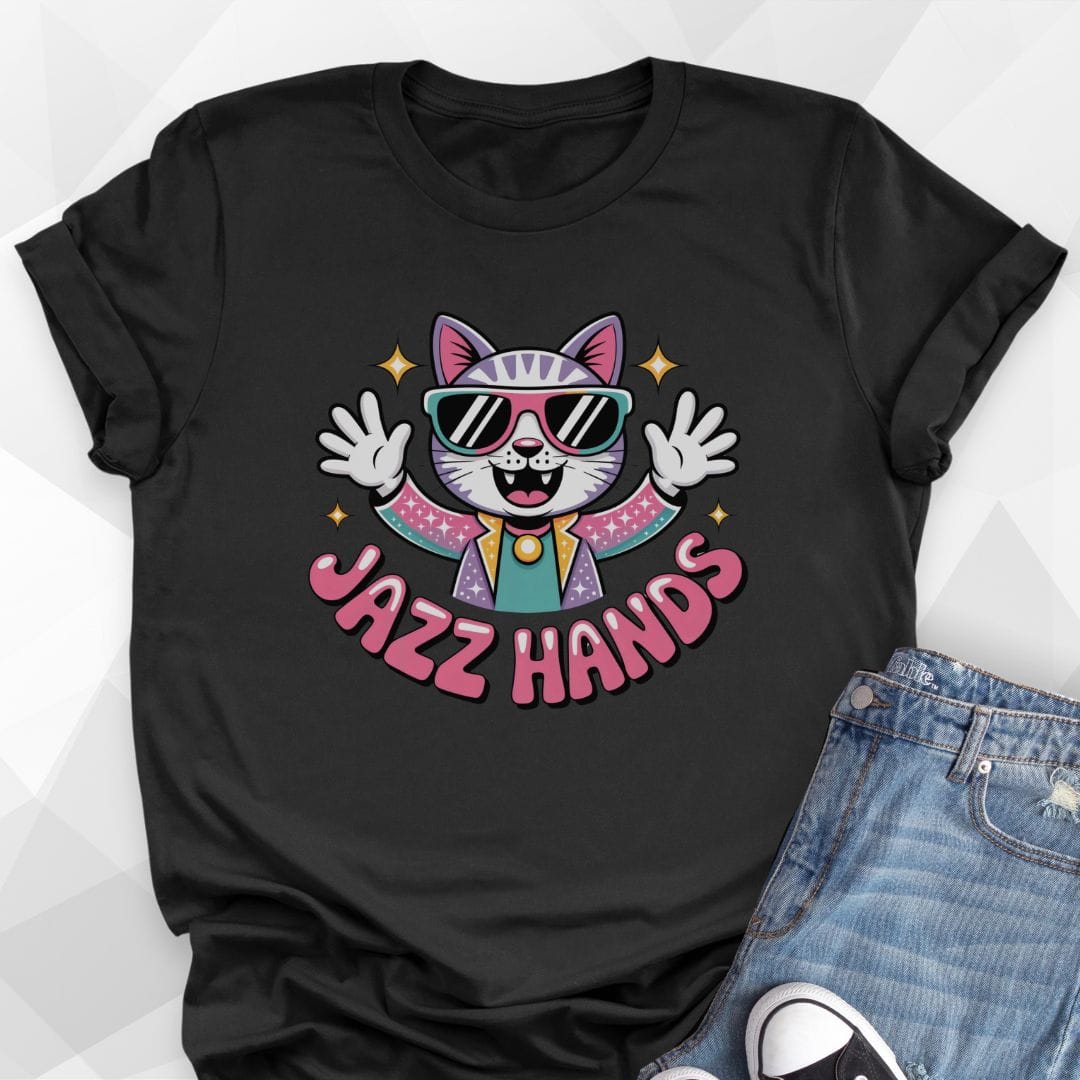 Jazz Hands Cat T-Shirt - black