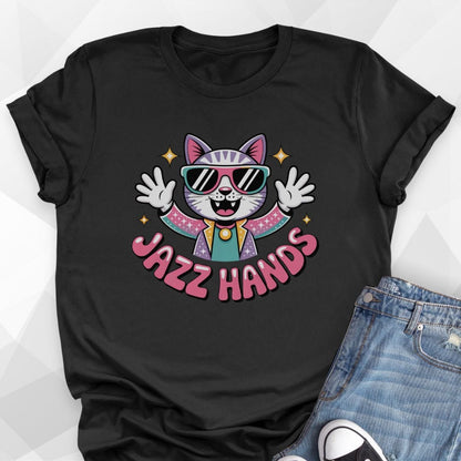 Jazz Hands Cat T-Shirt - black