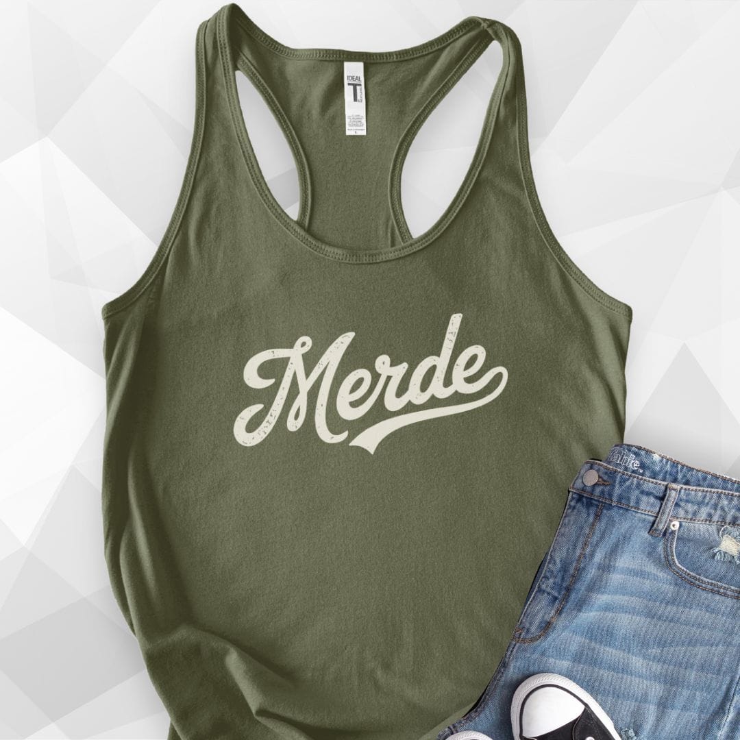 Merde Tank Top - Solid Military Green