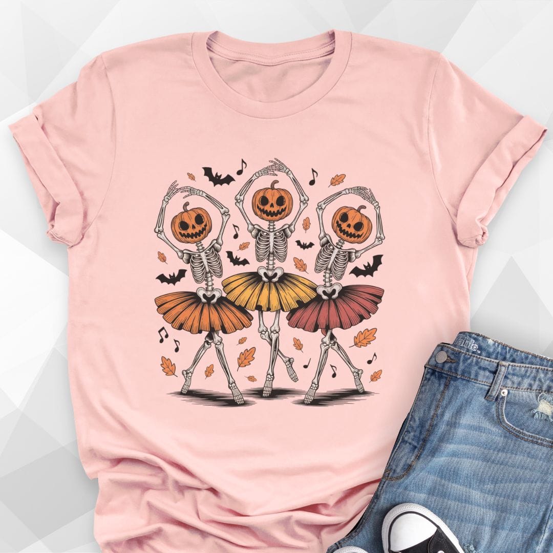 Dancing Skeletons T-shirt - soft pink