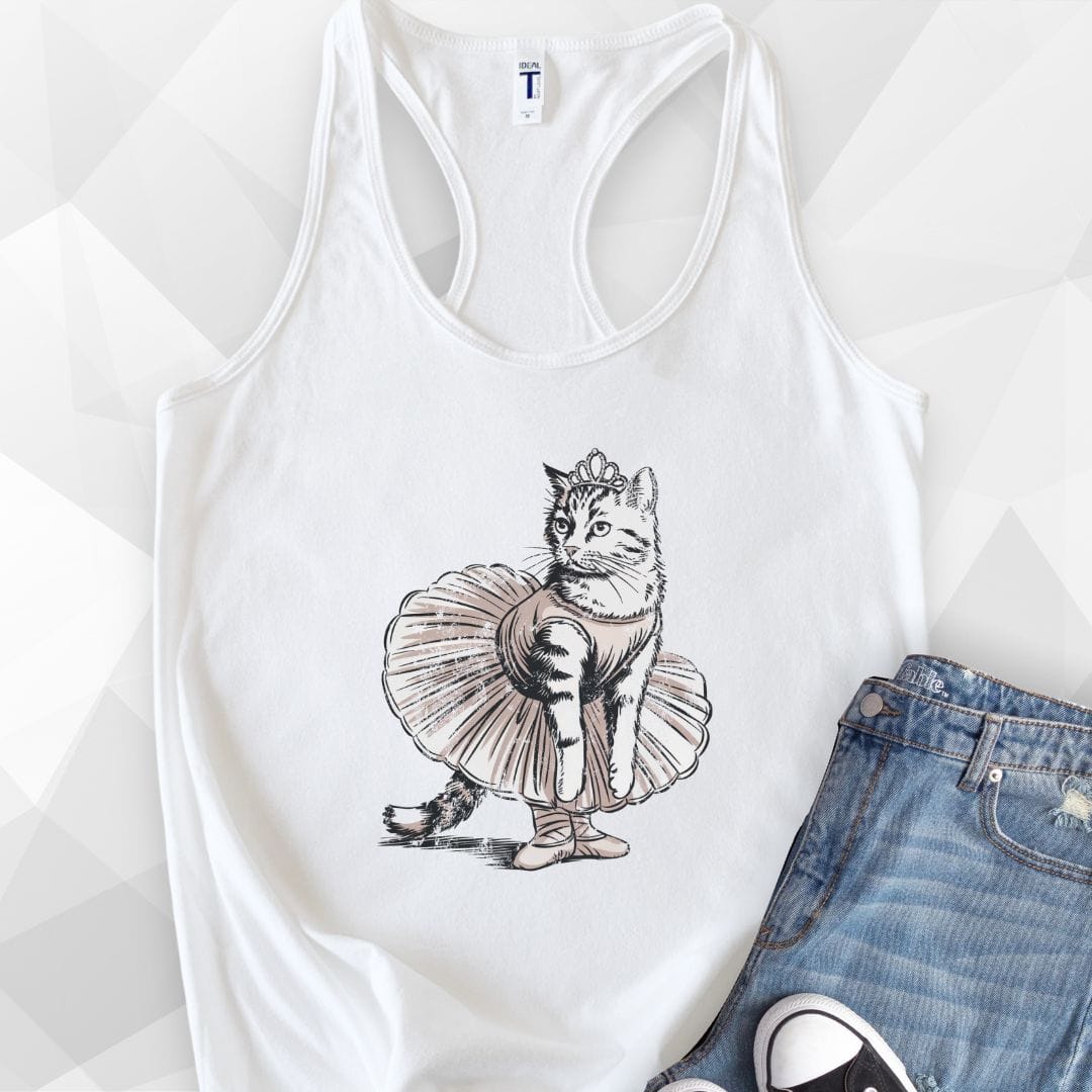 Ballet Cat Tank Top - Solid White