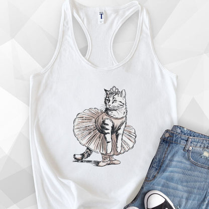 Ballet Cat Tank Top - Solid White